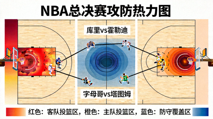 NBA总决赛攻防热力图：展示双方投篮分布、防守覆盖区域与球员对位