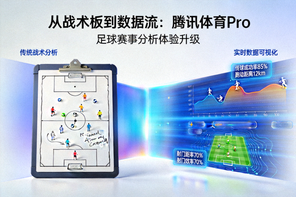 从战术板到数据流：腾讯体育Pro将传统战术板与实时数据可视化结合，重塑足球赛事分析体验的视觉概念图
